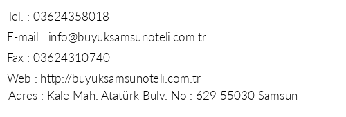 Byk Samsun Hotel telefon numaralar, faks, e-mail, posta adresi ve iletiim bilgileri